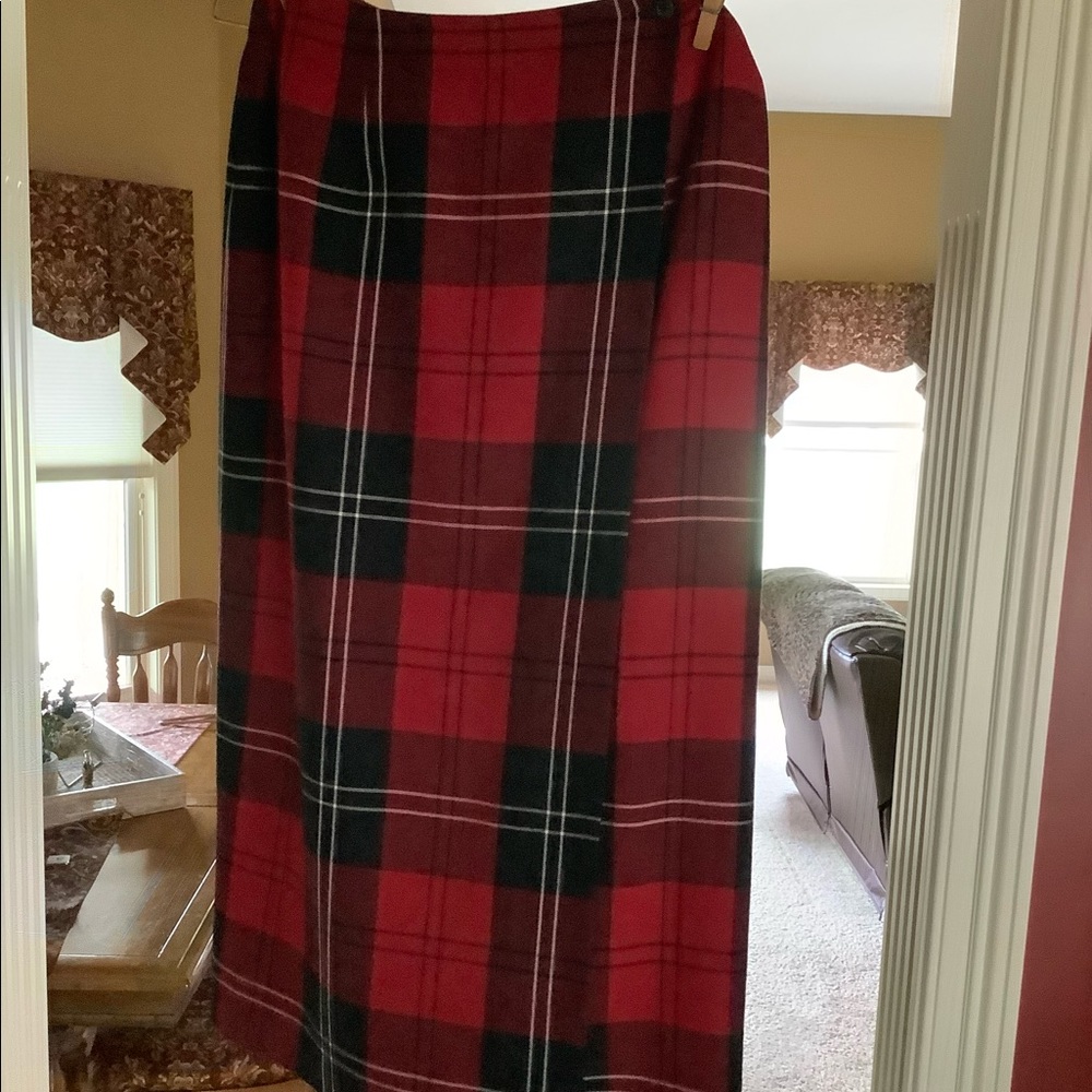 Red and Black plaid long skirt.